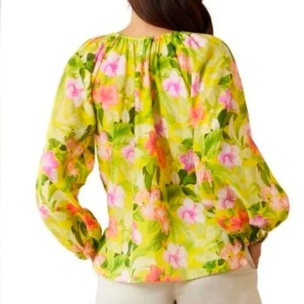 Tommy Bahama Small Happy Hour Flower Peasant Silk Blazing Yellow Top Blouse NWT - Picture 2 of 15